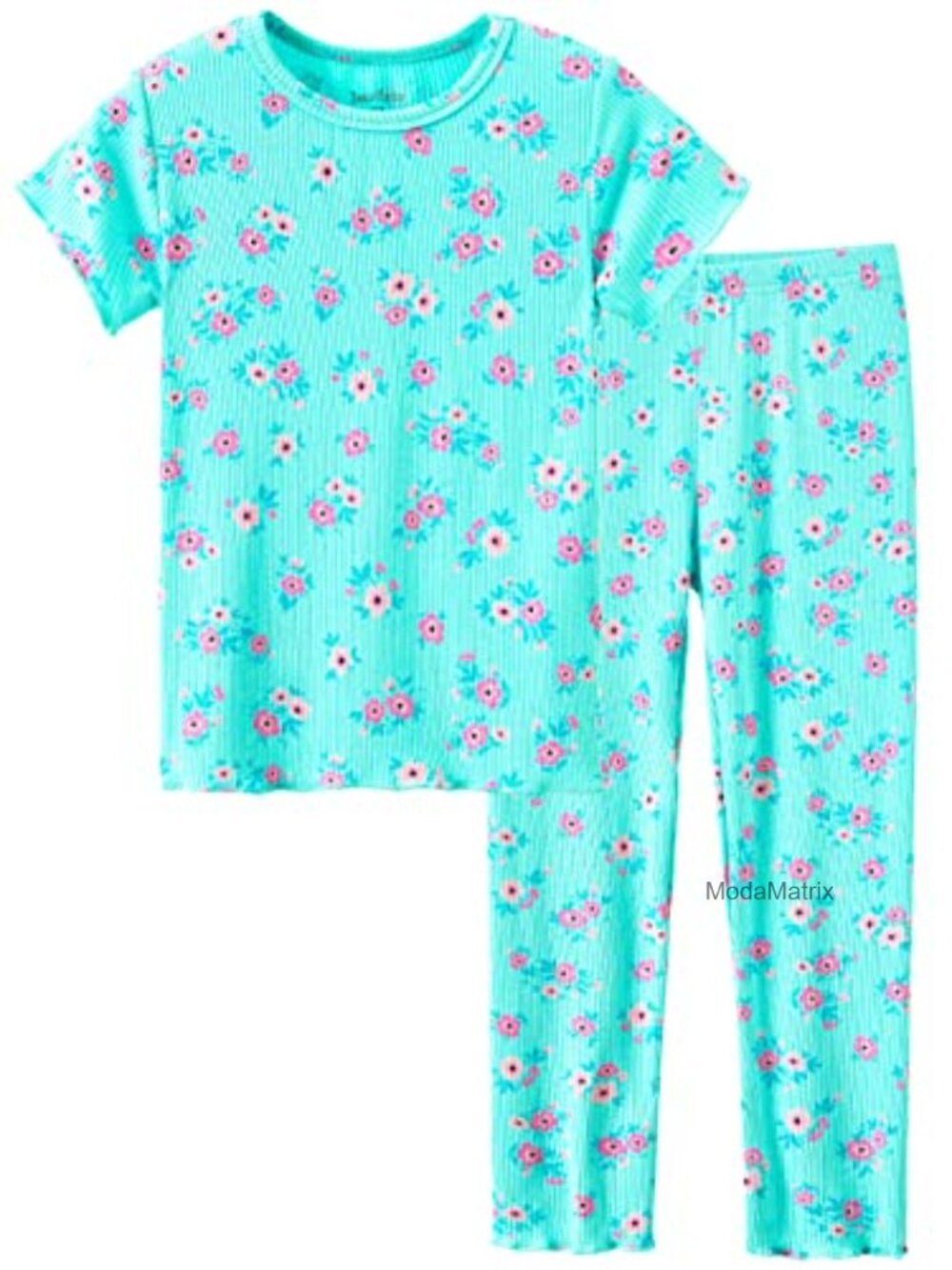Girls Pajama Set Short Sleeve & Pants 90% Viscose 10% Spandex Floral
